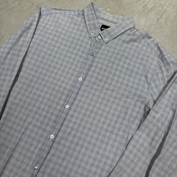 Hugo Boss Slim Fit Peric Long Sleeve Button Down Shirt Check Blue Cotton Large - Picture 3 of 10